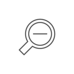 Zoom out icon. Simple outline style. Magnifying glass, find, minus, reduce, minimize, search concept. Thin line symbol. Vector isolated on transparent background. Editable stroke SVG.