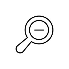 Zoom out icon. Simple outline style. Magnifying glass, find, minus, reduce, minimize, search concept. Thin line symbol. Vector isolated on transparent background. SVG.