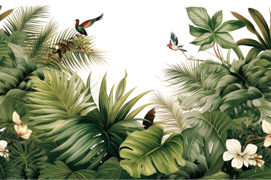 Jungle background, big leaf and bird on background © Tidarat