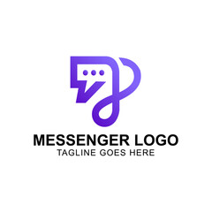 Messenger logo design: modern minimal and purple gradient color logo vector illustration