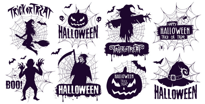 Halloween party monochrome set stickers