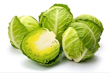Green Cabbages. Fresh Lush Leaves of Raw Vegetables Isolated on White for Agriculture and Salads. High in Antioxidants