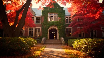  Autumn at Harvard: Exploring Moor Hall in the Heart of Cambridge, Massachusetts. An Ivy League Gem in New England's Architectural Treasure Trove © AIGen