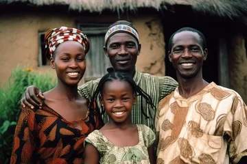 Foto op Plexiglas anti-reflex black family, portrait and girl with parents by a happy home together in africa © Natalia
