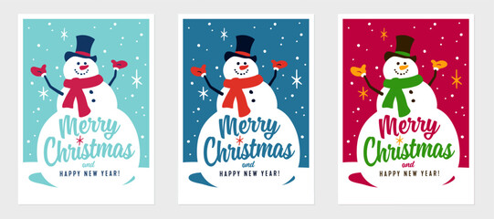 Fototapeta na wymiar Merry Christmas and Happy New Year greeting card in three color options.