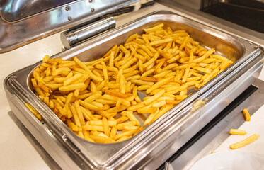 French fries on display in a restaurant
