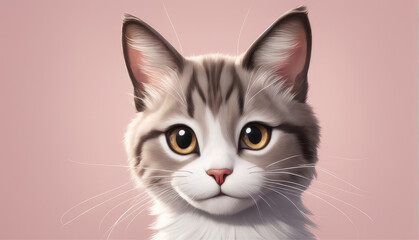Realistic Cartoon Cat Illustration Wallpaper on pink background