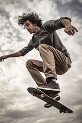 shot of a young man jumping off the top of his skateboard