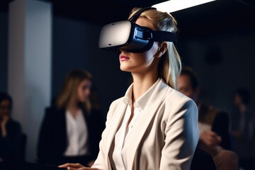 cropped shot of a businesswoman using vr at an industry conference