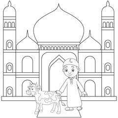 Vector cartoon kids with goats cute coloring page or book for kids