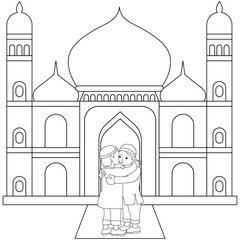 Vector hand drawn mosque for Ramadan Kareem with white background