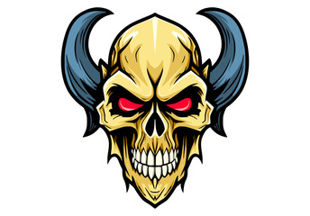 Skull sign or icon with horns. Mascot skull emblem with outline.