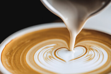 closeup of latte art being poured - obrazy, fototapety, plakaty