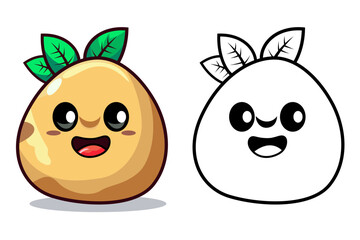 Cartoon Potato vector illustration, Cartoon Potato, Solanum tuberosum root vegetable cartoon colored and black and white line art stock image