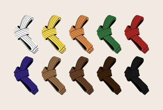 Vector Set of Cartoon Color Karate Belts. Full Collection.