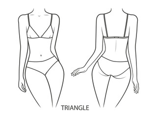 Swimwear on a woman's body.  Triangle swimsuit - front and back view. Illustration on transparent background