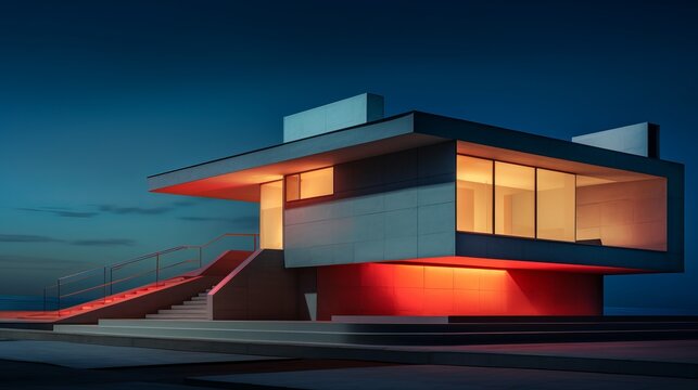 Modern house, award-winning architecture, wallpaper, background, Edward Hopper style