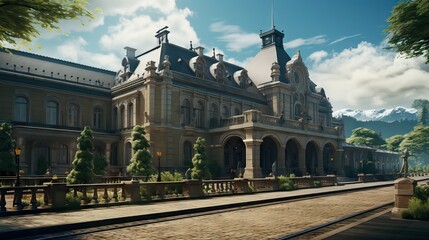 A historical train station, built between the years 1800 and 1900, that captures the golden age of railway travel. Generative AI