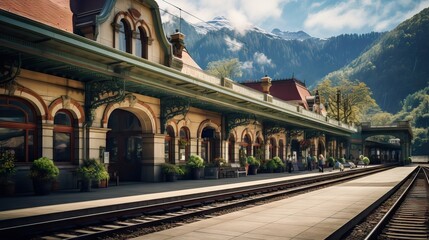 Fototapeta na wymiar A historical train station, built between the years 1800 and 1900, that captures the golden age of railway travel. Generative AI