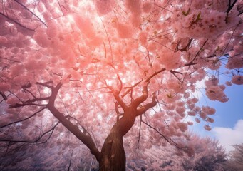 Pink Clouds of Blossoms. Poster. Generativ ai.