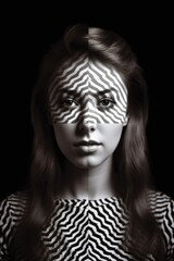 a portrait of a beautiful young woman with in the shape of several optical illusions