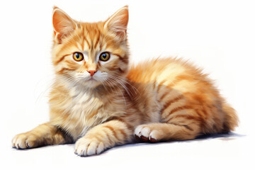 Obraz premium Cat with white background is laying down and looking at the camera.