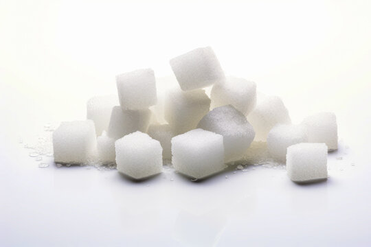 Pile of sugar cubes sitting on top of white table.