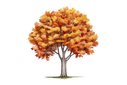 Autumn tree isolated on white background. Colorful fall leaves. Watercolor illustration created with Generative Ai technology