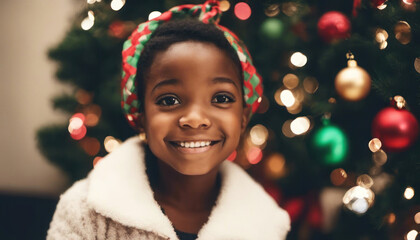 Cute black christmas girl with copy space ai generated