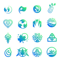Environmental element logo design, gradient color vector illustration set