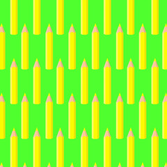 Obraz premium Seamless pattern neon yellow pencils.Kids school stationery Doodles drawn by yellow pencils.Art and creativity, pack for drawing.Vector illustration