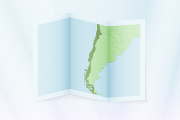 Chile map, folded paper with Chile map.