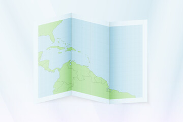Barbados map, folded paper with Barbados map.