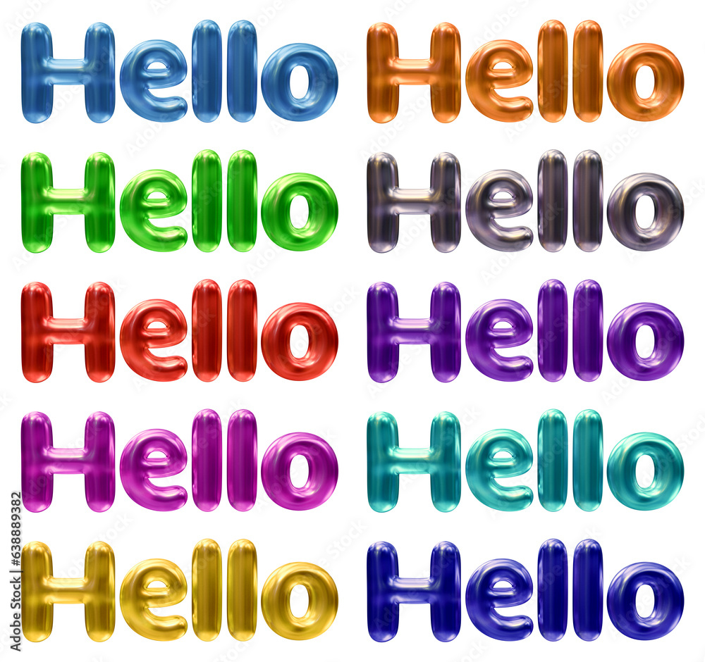 Poster set of hello text design isolated on transparent background in 3d rendering for communication and co