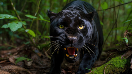 Black panther in the rainforest, 4k wallpaper - beautiful panther hd, angry hissing