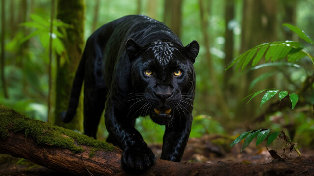 Black panther in the rainforest, 4k wallpaper - beautiful panther hd, angry © OpticalDesign