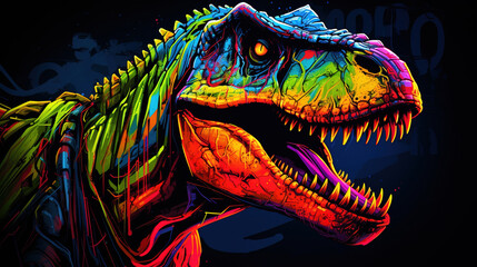 Jurassic period Graffiti art bright neon dinosaur Tyrannosaurus Design ai
