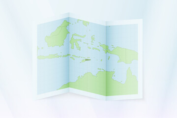 East Timor map, folded paper with East Timor map.