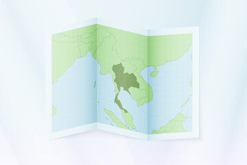 Thailand map, folded paper with Thailand map.