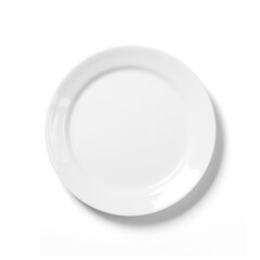 Close up view white plate isolated on white.