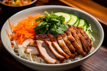 Breaded and deep-fried pork cutlet rice bowl, with an overhead view to show the layout of the food