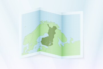 Finland map, folded paper with Finland map.