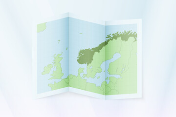 Norway map, folded paper with Norway map.