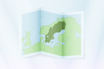 Sweden map, folded paper with Sweden map.