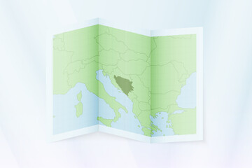 Bosnia and Herzegovina map, folded paper with Bosnia and Herzegovina map.