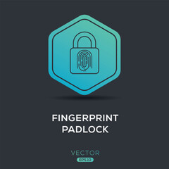 Creative (Fingerprint Padlock) Icon ,Vector sign.