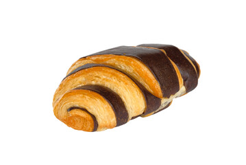 Croissant with chocolate on white background,clipping path.