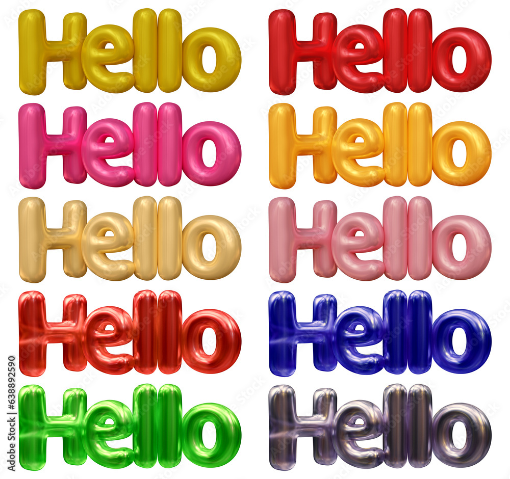 Fototapete set of hello text design isolated on transparent background in 3d rendering for communication and co