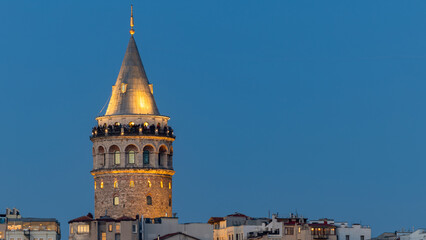 Fototapeta premium Galata Tower in Istanbul, Beautiful landmark Beyoglu district old houses with Galata tower, Turkey, Istanbul cityscape in Turkey with Galata Tower, Istanbul, Turkiye.