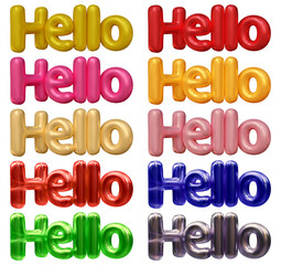Set of hello text design isolated on transparent background in 3d rendering for communication and conversation concept.